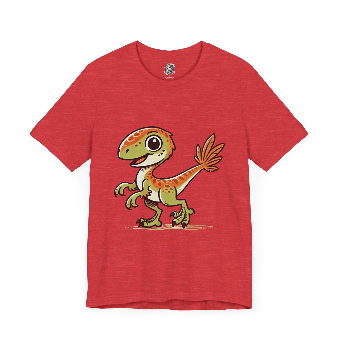 Playful Green Velociraptor Tee – Cute Dino Style with a Splash of Fun! 🦖🍂🌿 - Unisex Jersey Short Sleeve Tee Super Comfy Dino T-Shirt Gift