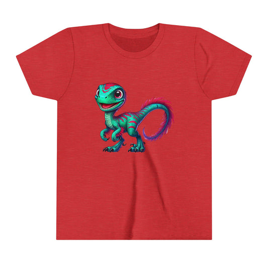 Youth Bright & Bold Velociraptor Tee – Stand Out with Dino Style! 🦖💜💚 - Unisex Jersey Short Sleeve Tee Super Comfy Dino T-Shirt Gift