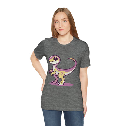 Lavender & Yellow Cartoon Velociraptor - Unisex Jersey Short Sleeve Tee Super Comfy Dino T-Shirt Gift