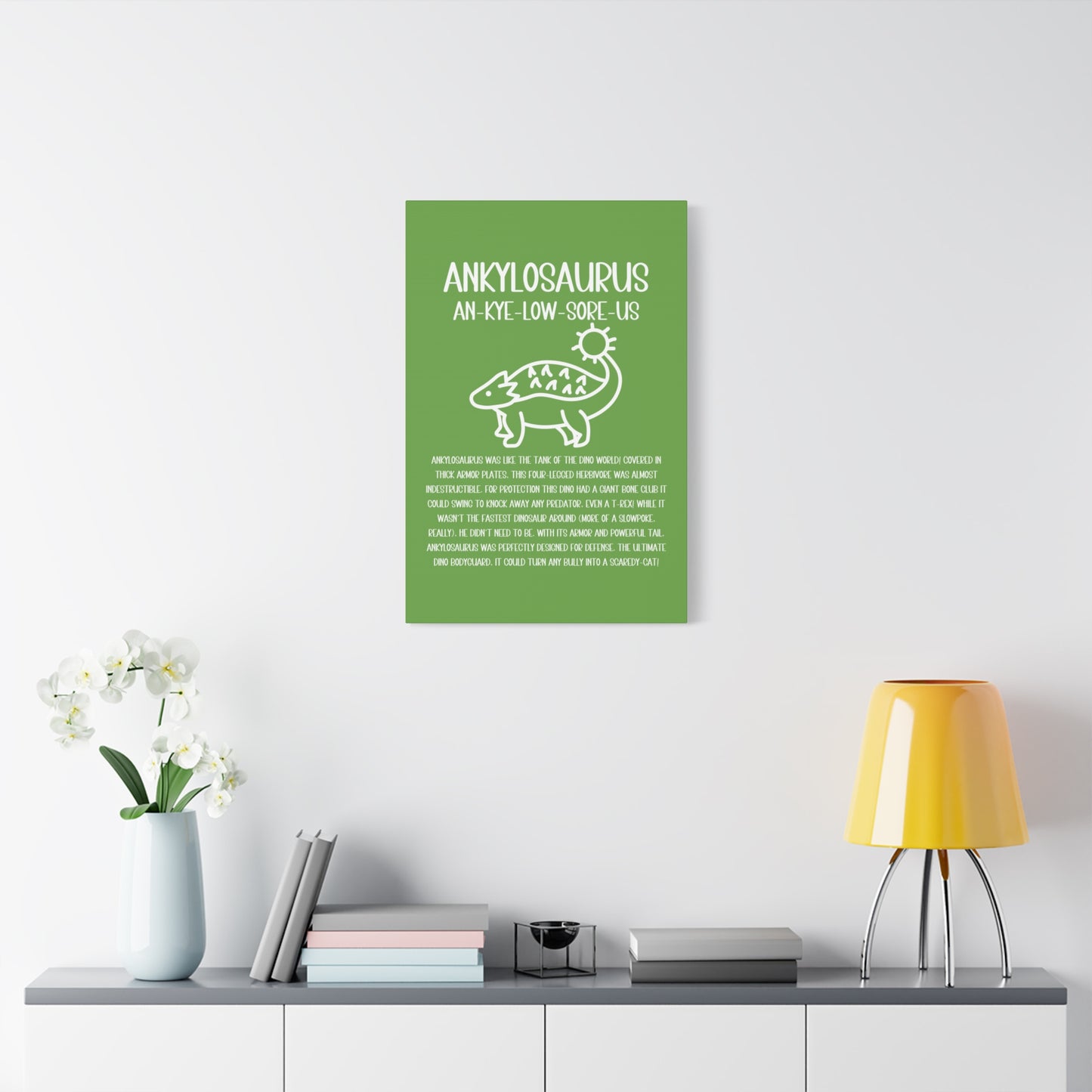 Cute Ankylosaurus Vertical Matte Canvas Green, Stretched, 1.25" Amazing Gift for the Dino Lover in your life