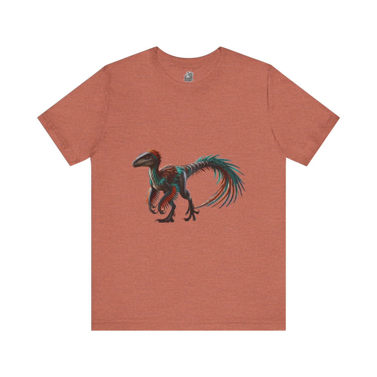 Stunning Feathered Velociraptor Tee – Bold Jungle Colors & Fierce Dino Style! 🦖🍂🌌 - Unisex Jersey Short Sleeve Tee Super Comfy Dino T-Shirt Gift