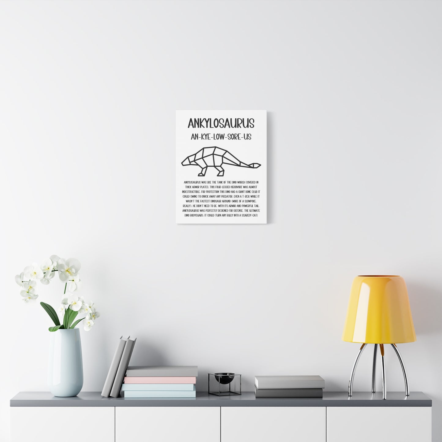 Polygon Outlined Ankylosaurus Vertical Matte Canvas White, Stretched, 1.25" Amazing Gift for the Dino Lover in your life