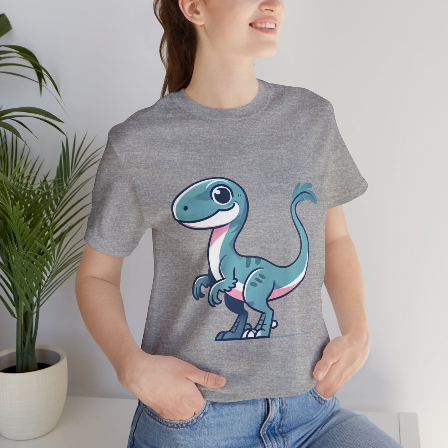 Adorable Blue Cartoon Cartoon Velociraptor - Unisex Jersey Short Sleeve Tee Super Comfy Dino T-Shirt Gift