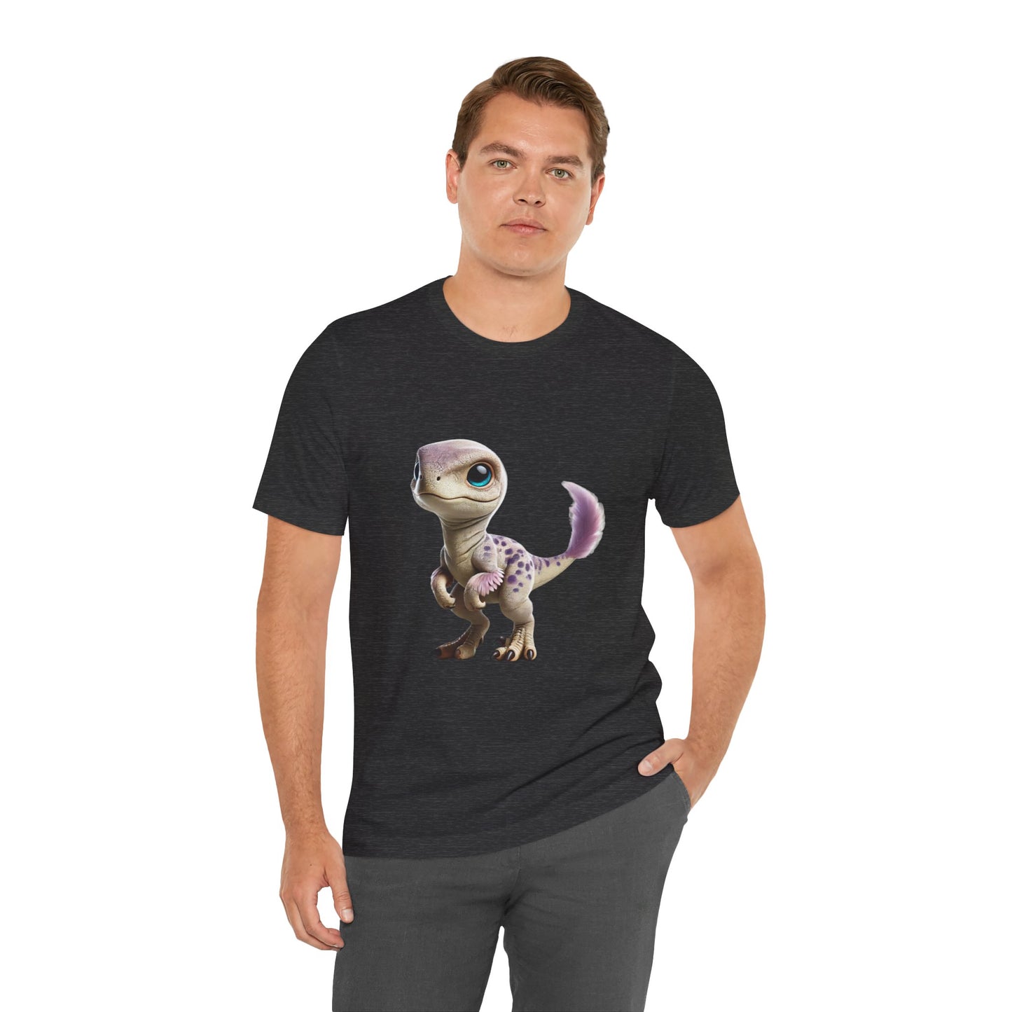 Lovable Baby Velociraptor Tee – Sweet Dino Style in Soft Pastels! 🦖💜✨ - Unisex Jersey Short Sleeve Tee Super Comfy Dino T-Shirt Gift