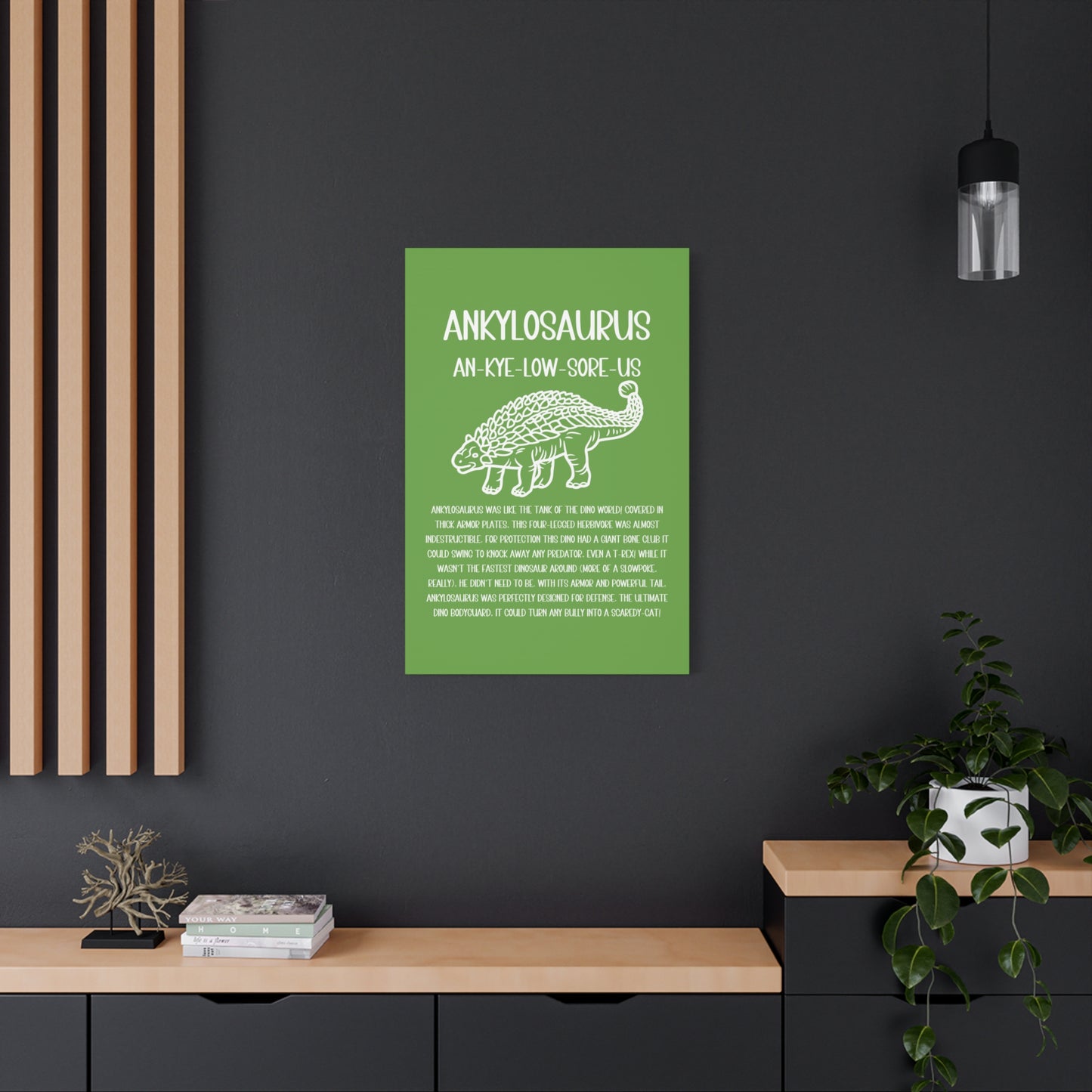 Outlined Ankylosaurus Vertical Matte Canvas Green, Stretched, 1.25" Amazing Gift for the Dino Lover in your life