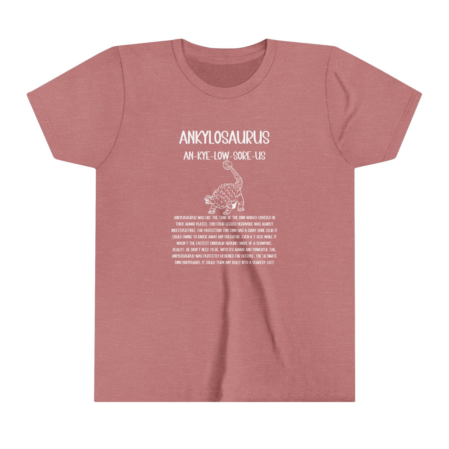 Youth Defensive Ankylosaurus T-Shirt with Detailed White Graphics - Unisex Jersey Short Sleeve Tee Super Comfy Dino T-Shirt Gift