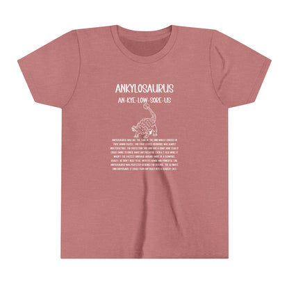 Youth Defensive Ankylosaurus T-Shirt with Detailed White Graphics - Unisex Jersey Short Sleeve Tee Super Comfy Dino T-Shirt Gift