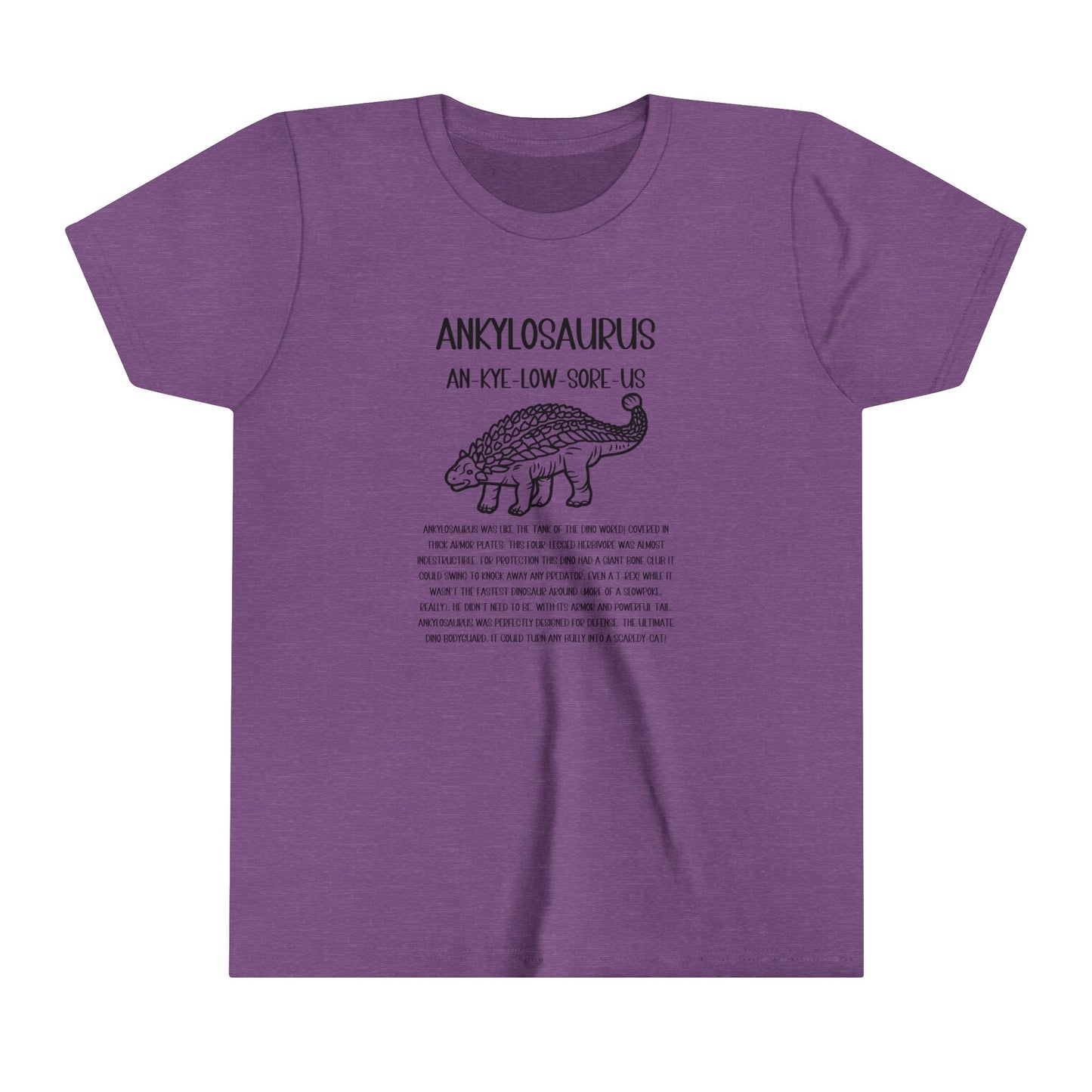 Copy of Youth Outlined Ankylosaurus T-Shirt with Black Graphics - Unisex Jersey Short Sleeve Tee Super Comfy Dino T-Shirt Gift