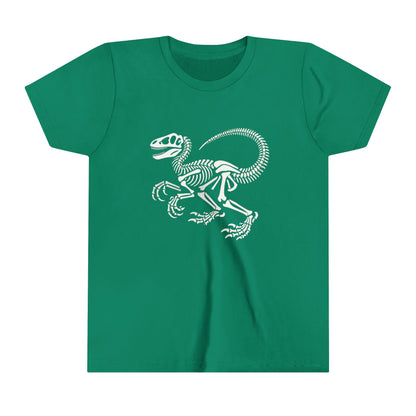 Youth Classic Velociraptor Skeleton Tee – Bold Fossil Design for Dino Fans! 🦖🦴⚒️ Unisex Jersey Short Sleeve Tee Super Comfy Dino T-Shirt Gift