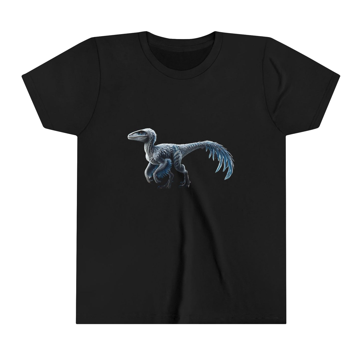 Youth Icy Blue Feathered Velociraptor Tee – Fierce Style in Cool Tones! 🦖❄️🌌 - Unisex Jersey Short Sleeve Tee Super Comfy Dino T-Shirt Gift