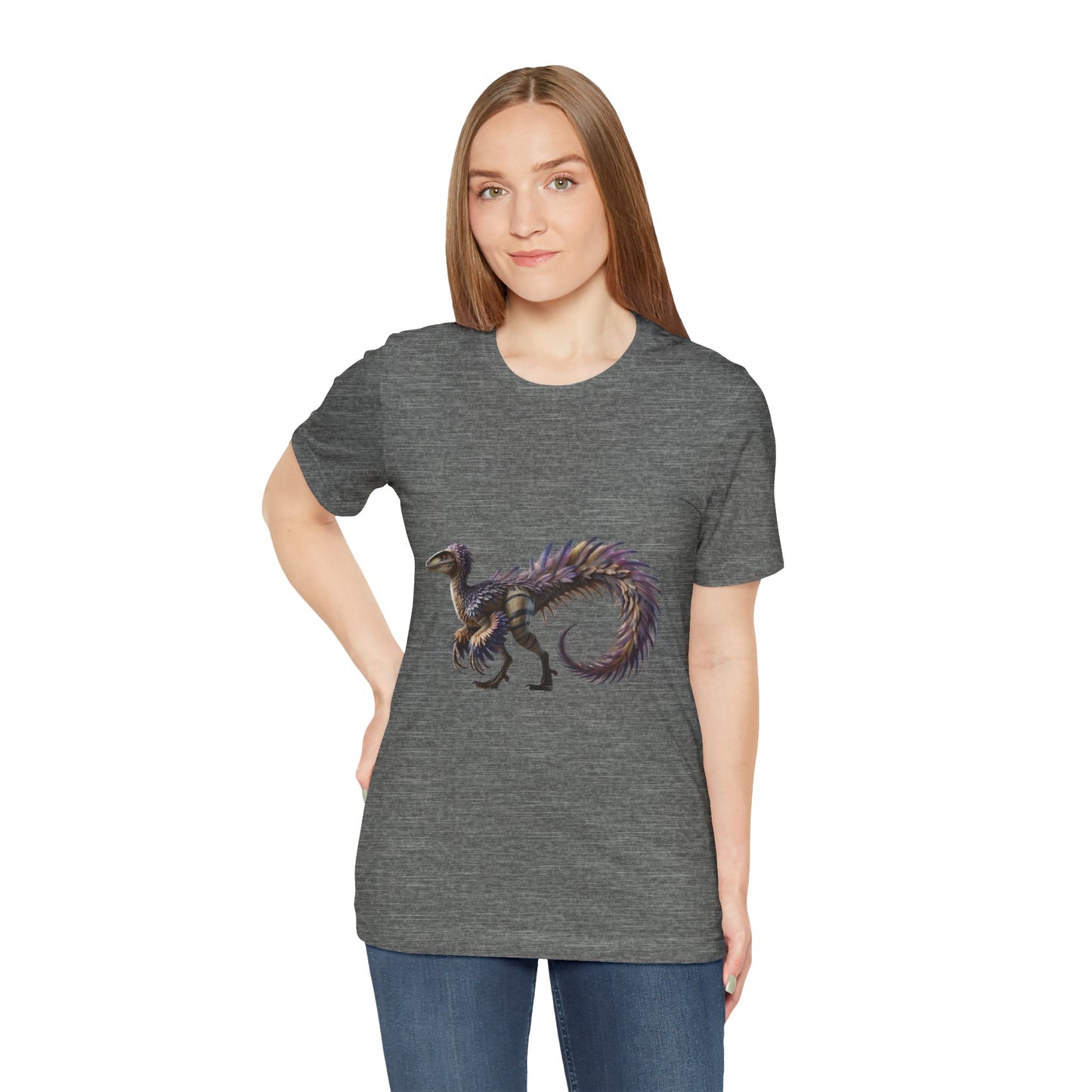 Majestic Feathered Velociraptor Tee – Fierce, Fabulous, and Full of Flair! 🦖💜✨ - Unisex Jersey Short Sleeve Tee Super Comfy Dino T-Shirt Gift