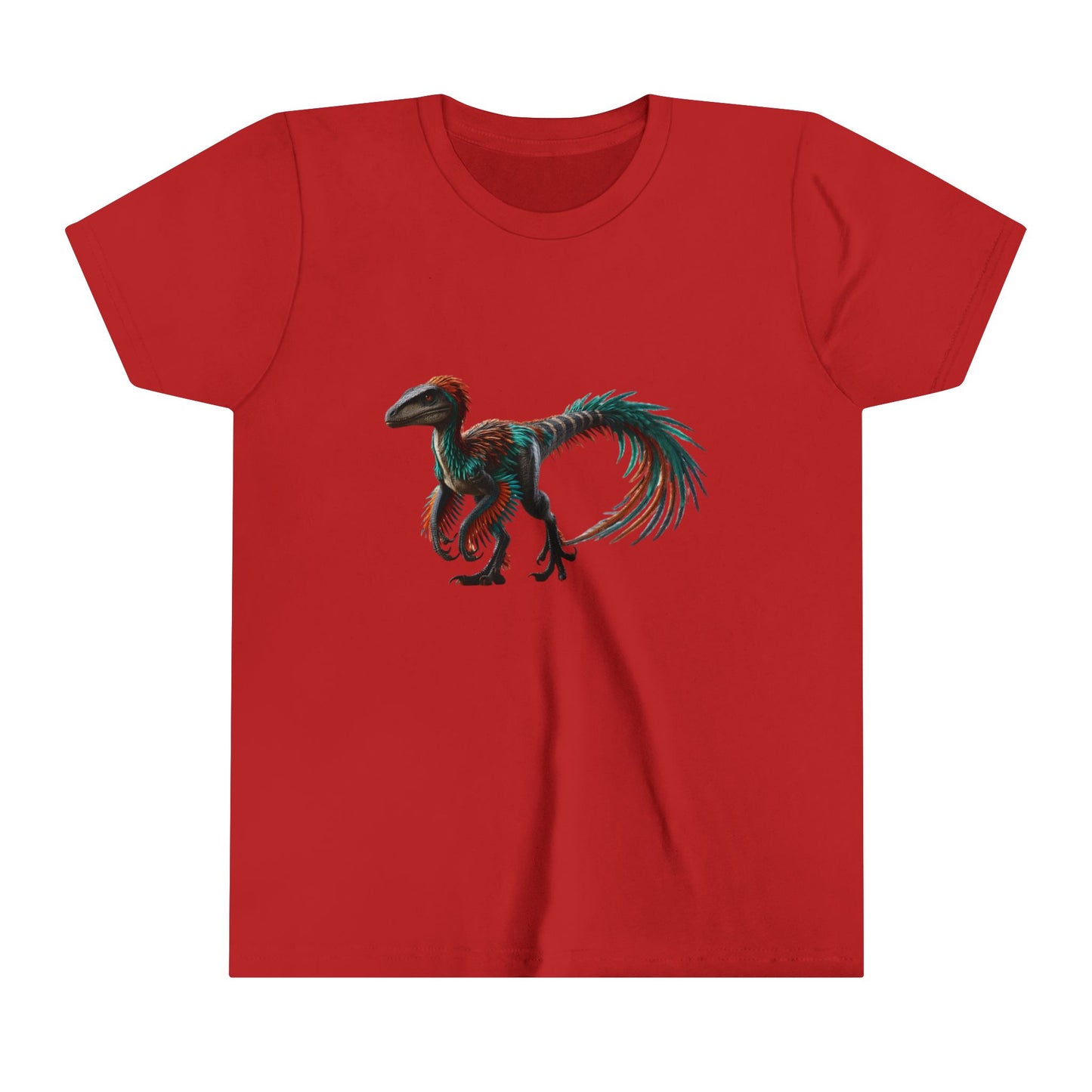 Youth Bright & Bold Velociraptor Tee – Adorable Dino Fun in Orange & Green! 🦖🍊🌿 - Unisex Jersey Short Sleeve Tee Super Comfy Dino T-Shirt Gift