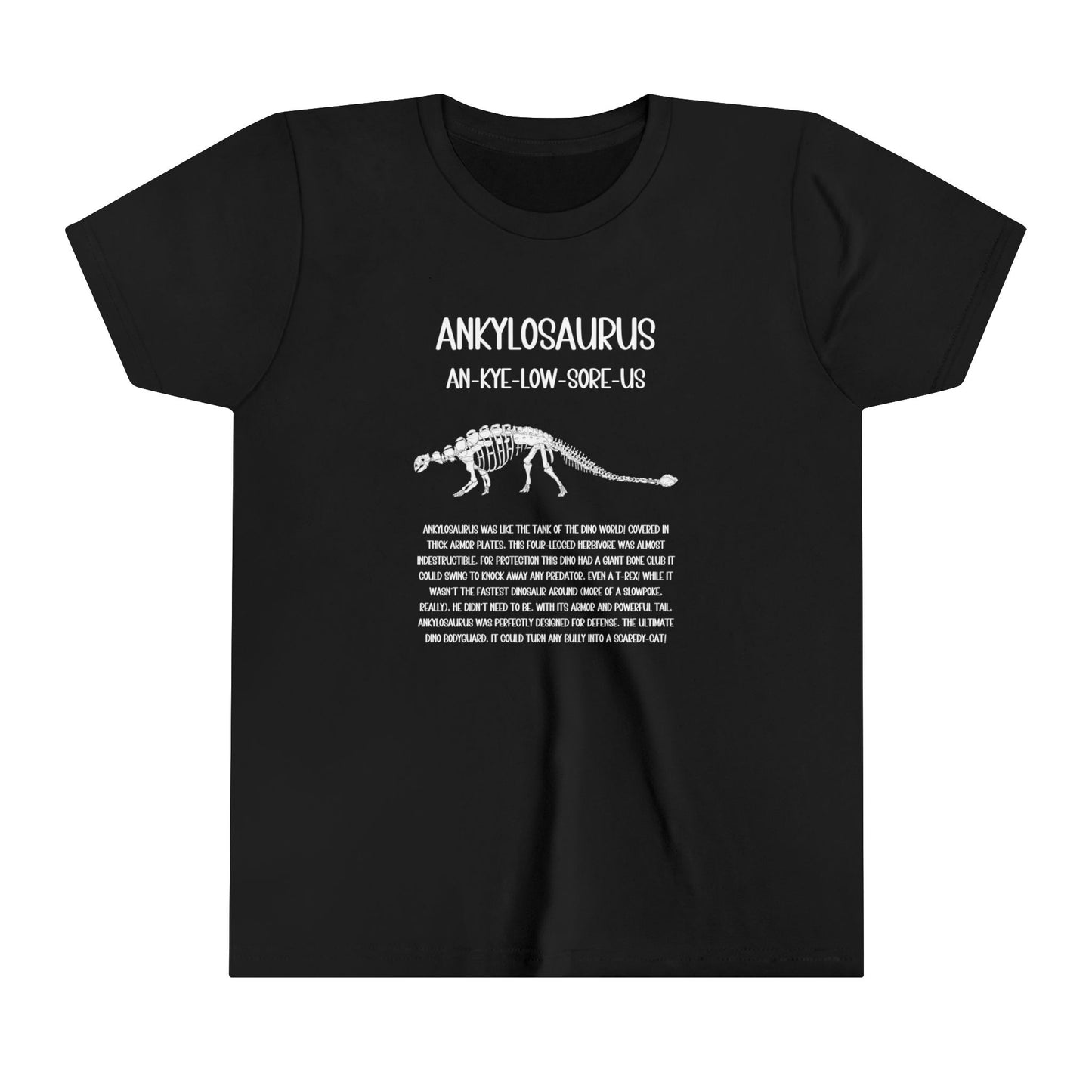 Youth Fossil Ankylosaurus T-Shirt with Detailed White Graphics - Unisex Jersey Short Sleeve Tee Super Comfy Dino T-Shirt Gift