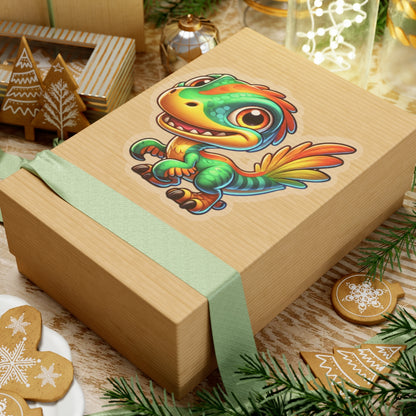 Adorable Green & Orange Velociraptor - Amazing Kiss-Cut Sticker Gift to dino decorate any surface Great Birthday Gift