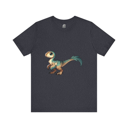 Sweet Baby Velociraptor Tee – Gentle Dino Charm in Soft Teal & Tan! 🦖💚✨ - Unisex Jersey Short Sleeve Tee Super Comfy Dino T-Shirt Gift