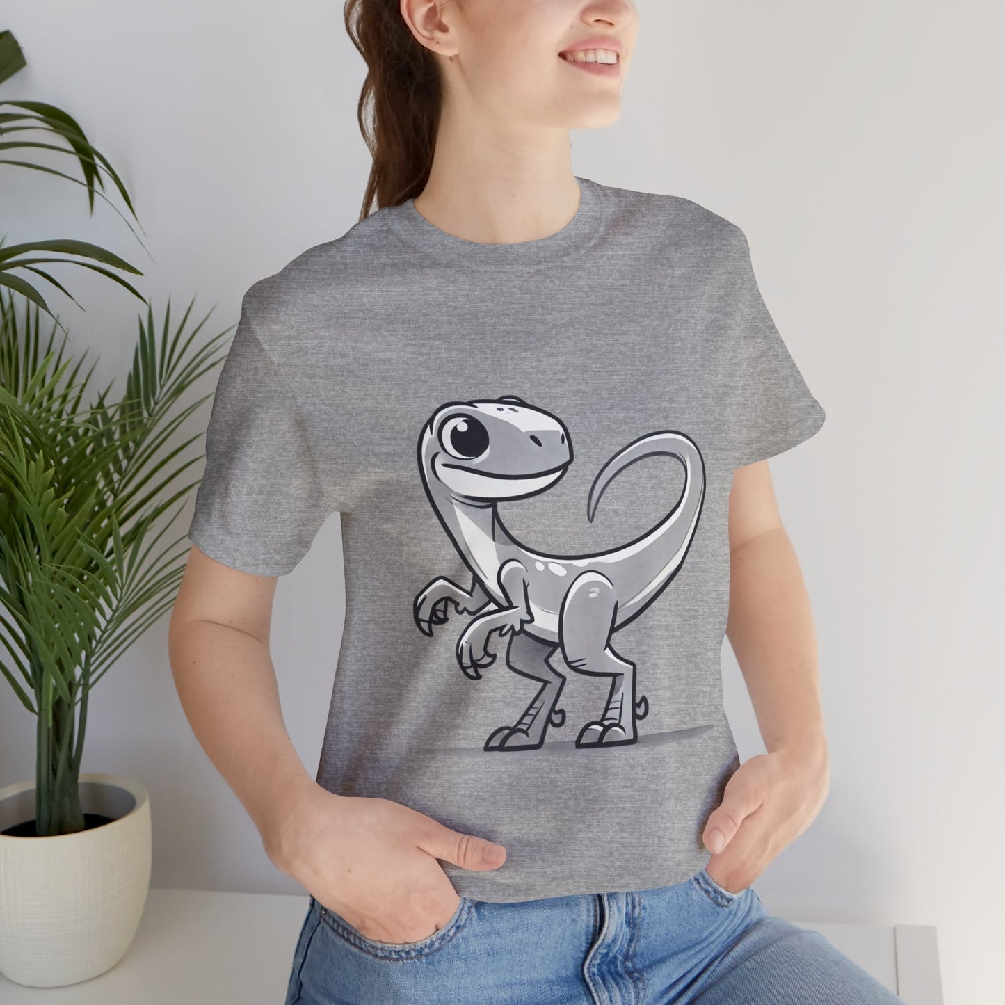 Monochrome Cartoon Velociraptor - Unisex Jersey Short Sleeve Tee Super Comfy Dino T-Shirt Gift