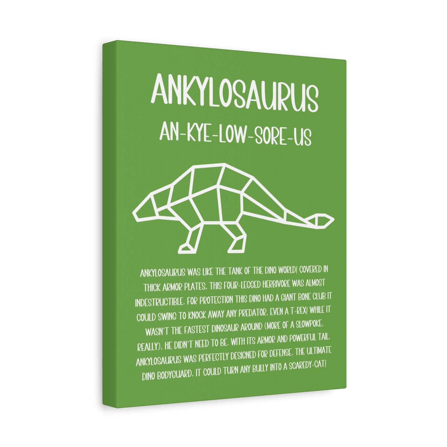 Polygon Outlined Ankylosaurus Vertical Matte Canvas Green, Stretched, 1.25" Amazing Gift for the Dino Lover in your life