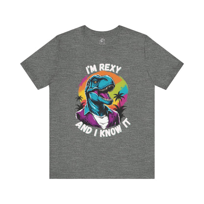 Retro Rex – I’m Rexy and I Know It Unisex T-Shirt with 80s Vibes & Cool T-Rex