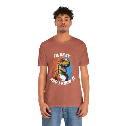 Vibrant Rex – I’m Rexy and I Know It Unisex T-Shirt with Bold Colors & T-Rex Swagger Unisex