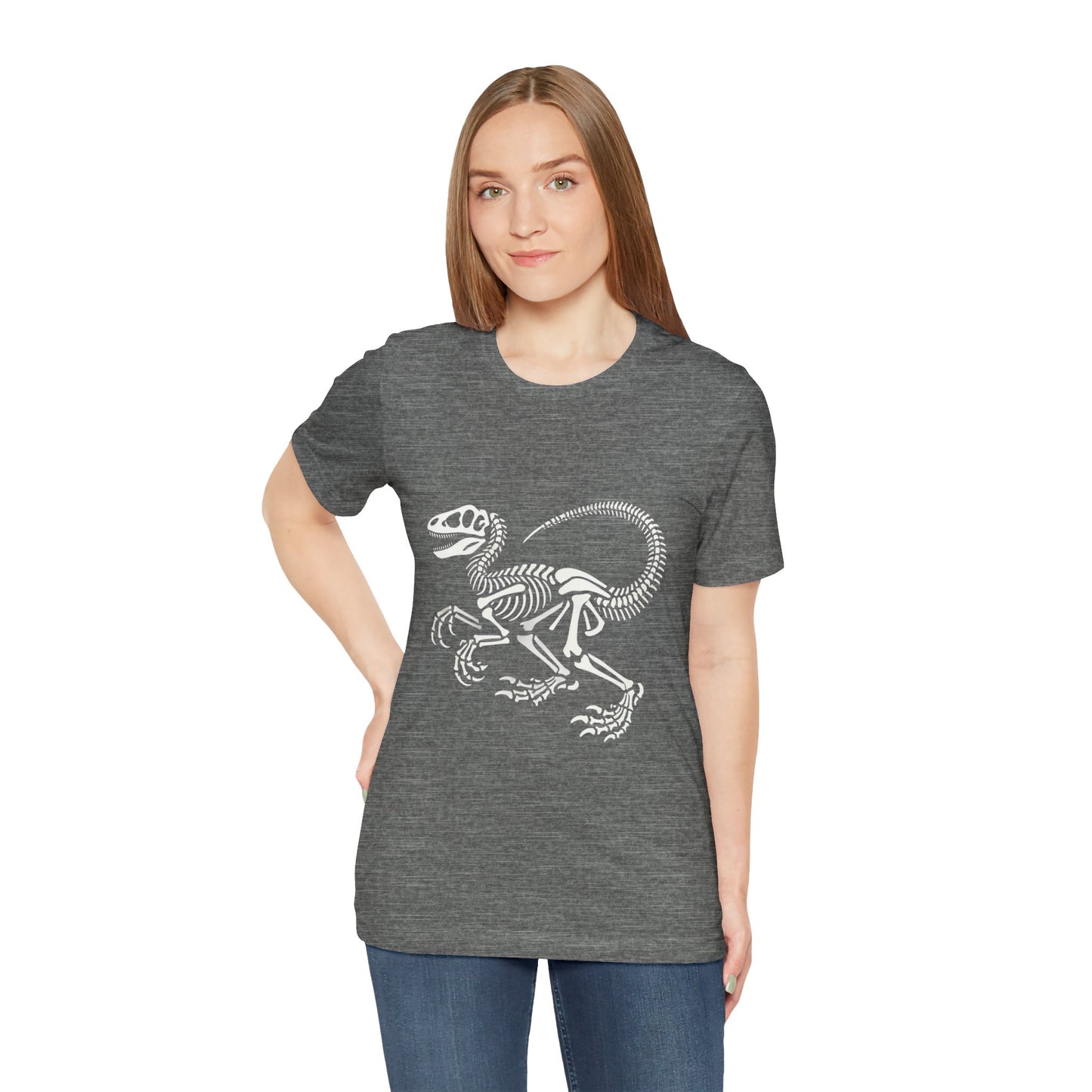 Classic Velociraptor Skeleton Tee – Bold Fossil Design for Dino Fans! 🦖🦴⚒️ - Unisex Jersey Short Sleeve Tee Super Comfy Dino T-Shirt Gift