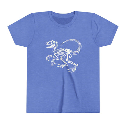 Youth Classic Velociraptor Skeleton Tee – Bold Fossil Design for Dino Fans! 🦖🦴⚒️ Unisex Jersey Short Sleeve Tee Super Comfy Dino T-Shirt Gift