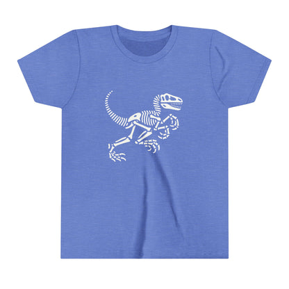 Youth Minimalist Velociraptor Skeleton Tee – Classic Fossil Fun for Dino Fans! 🦖💀🦴 - Unisex Jersey Short Sleeve Tee Super Comfy Dino T-Shirt Gift