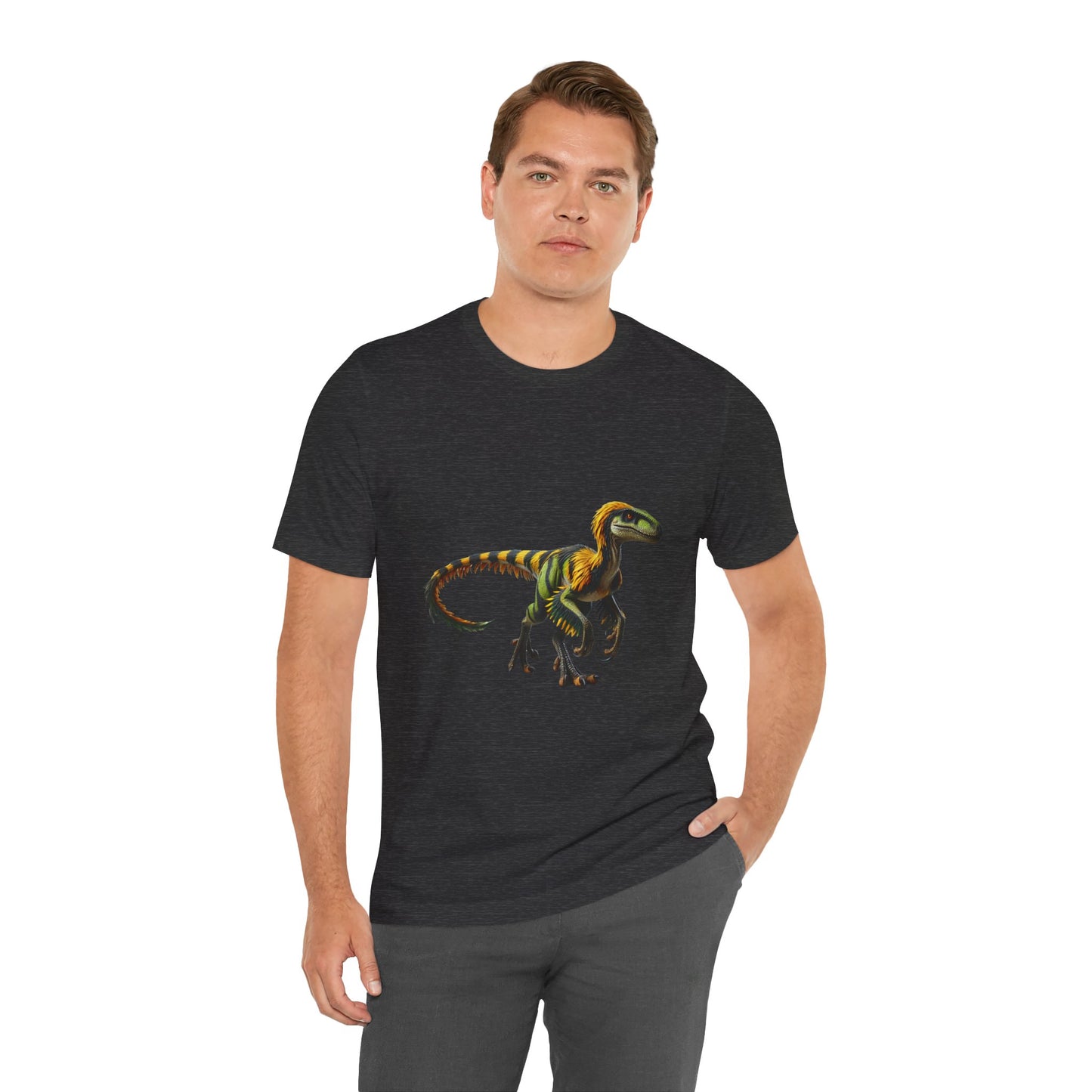 Vibrant Jungle Velociraptor Tee – Bold Green & Yellow Dino Style! 🦖🌿🔥 - Unisex Jersey Short Sleeve Tee Super Comfy Dino T-Shirt Gift