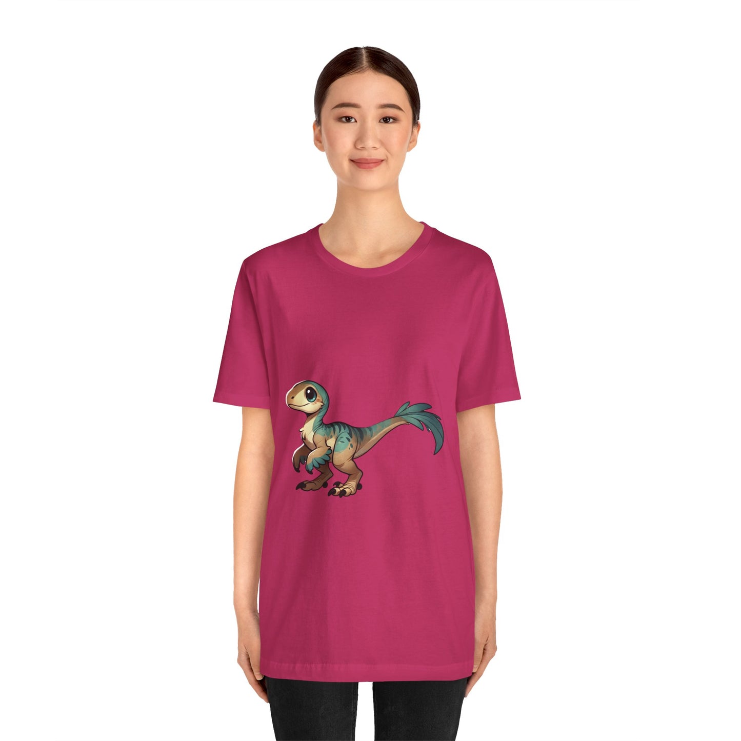 Sweet Baby Velociraptor Tee – Gentle Dino Charm in Soft Teal & Tan! 🦖💚✨ - Unisex Jersey Short Sleeve Tee Super Comfy Dino T-Shirt Gift