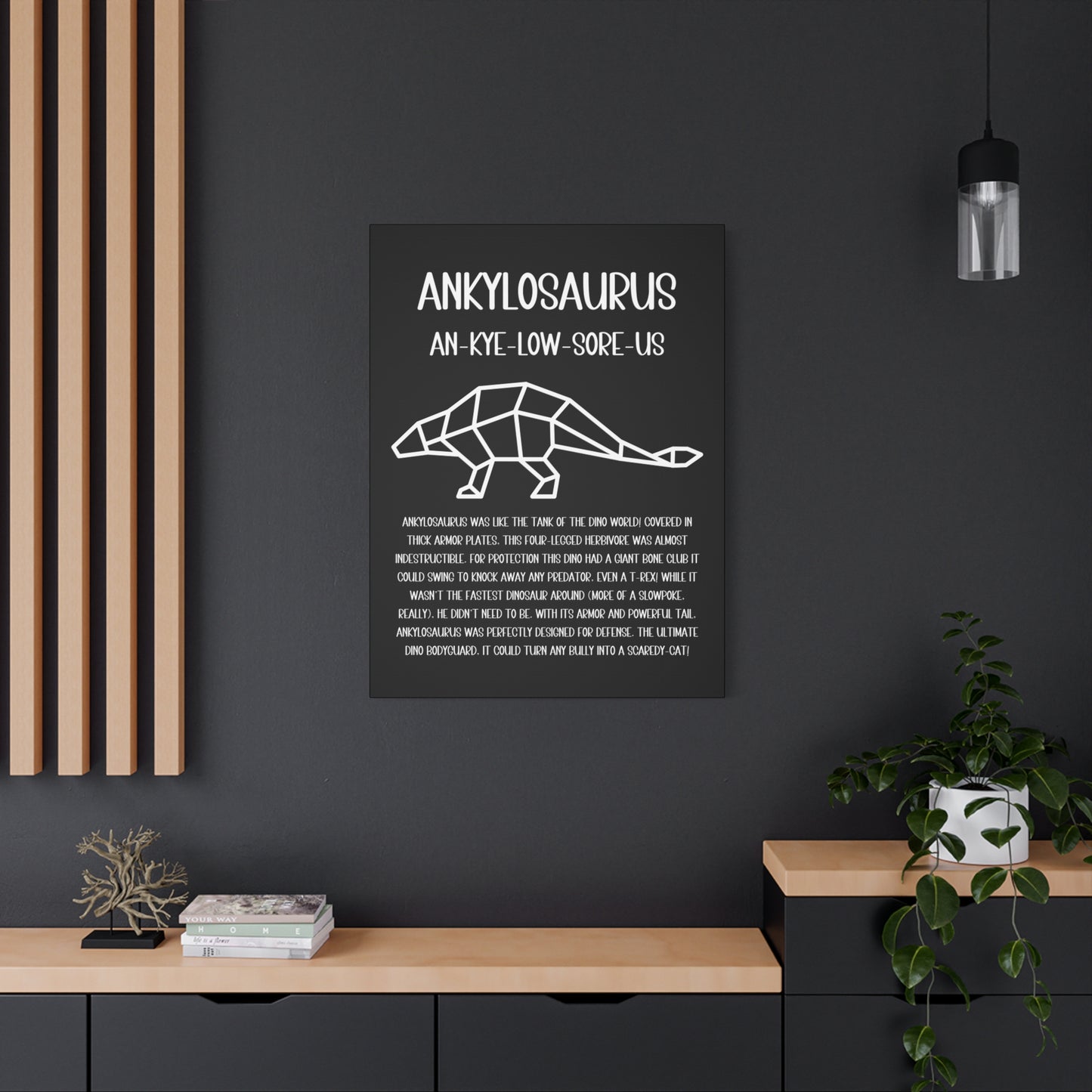 Polygon Outlined Ankylosaurus Vertical Matte Canvas Black, Stretched, 1.25" Amazing Gift for the Dino Lover in your life