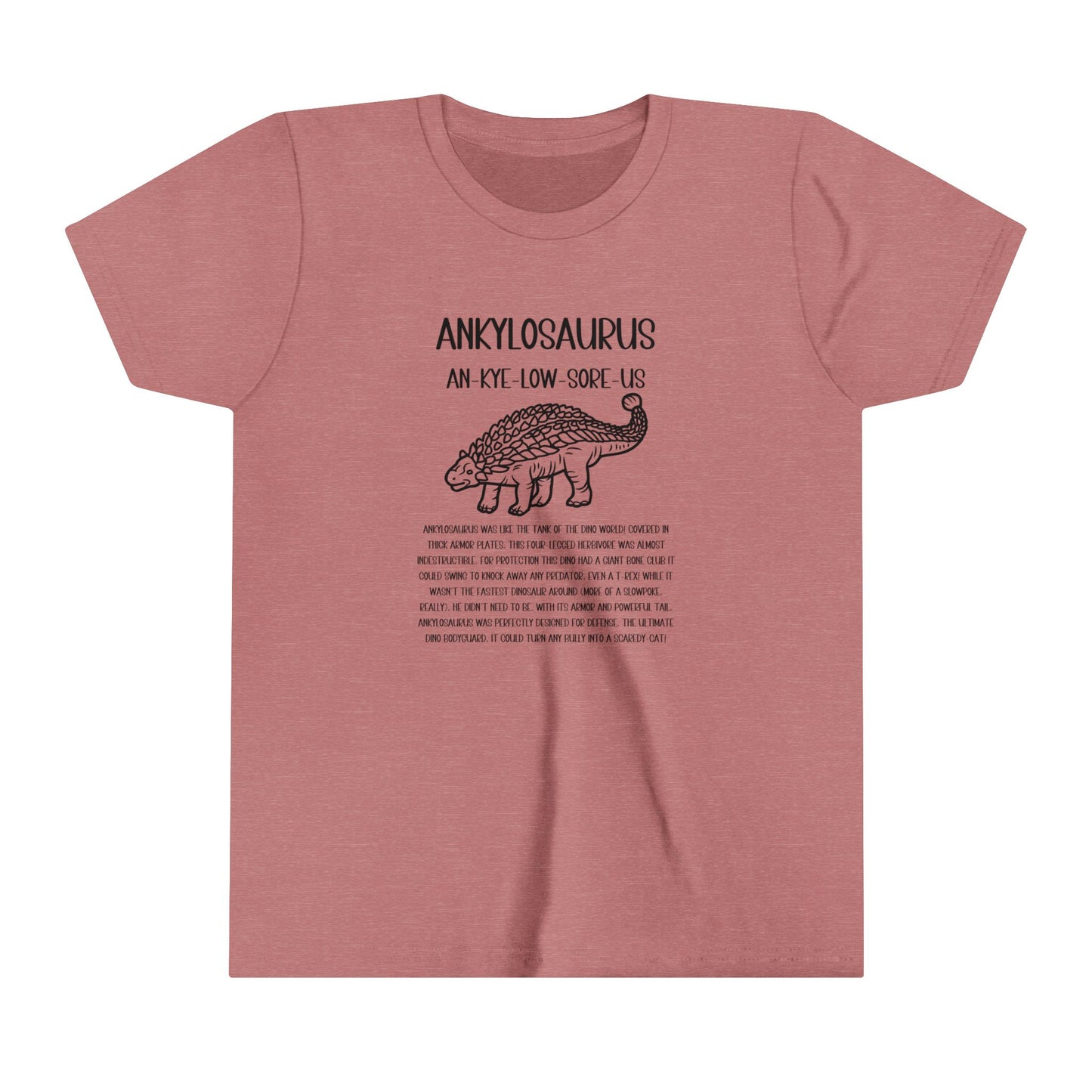 Copy of Youth Outlined Ankylosaurus T-Shirt with Black Graphics - Unisex Jersey Short Sleeve Tee Super Comfy Dino T-Shirt Gift