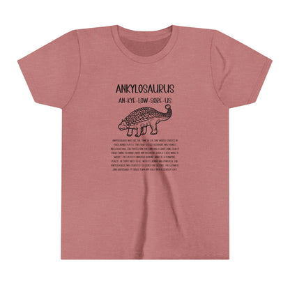 Copy of Youth Outlined Ankylosaurus T-Shirt with Black Graphics - Unisex Jersey Short Sleeve Tee Super Comfy Dino T-Shirt Gift