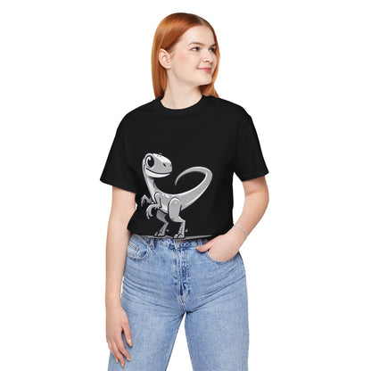 Monochrome Cartoon Velociraptor - Unisex Jersey Short Sleeve Tee Super Comfy Dino T-Shirt Gift