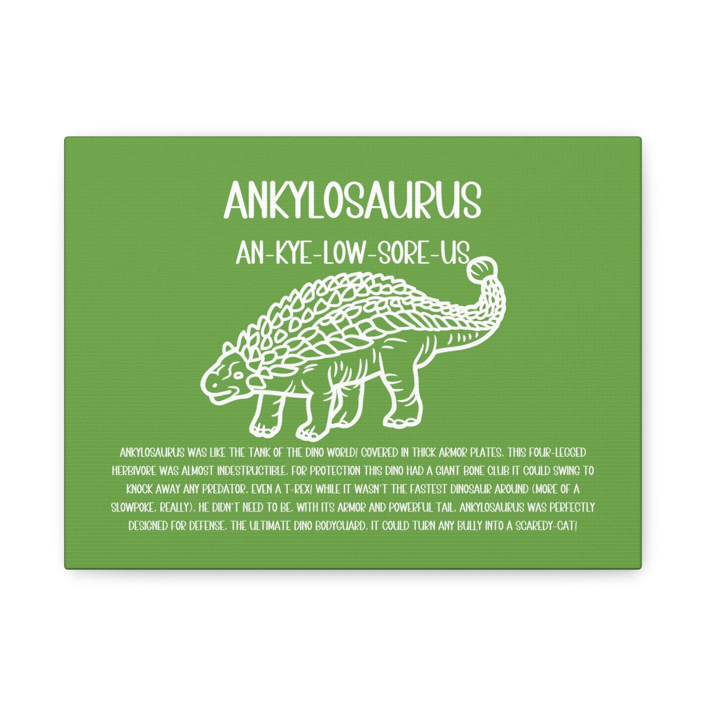 Outlined Ankylosaurus Horizontal Matte Canvas Green, Stretched, 1.25" Amazing Gift for the Dino Lover in your life