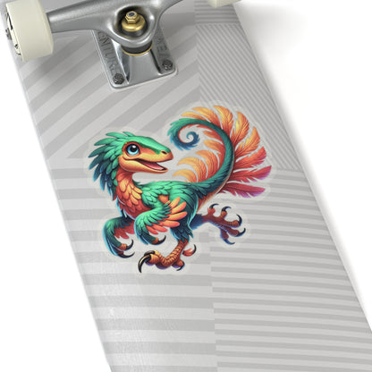 Exotic Rainbow-Feathered Velociraptor - Amazing Kiss-Cut Sticker Gift to dino decorate any surface Great Birthday Gift