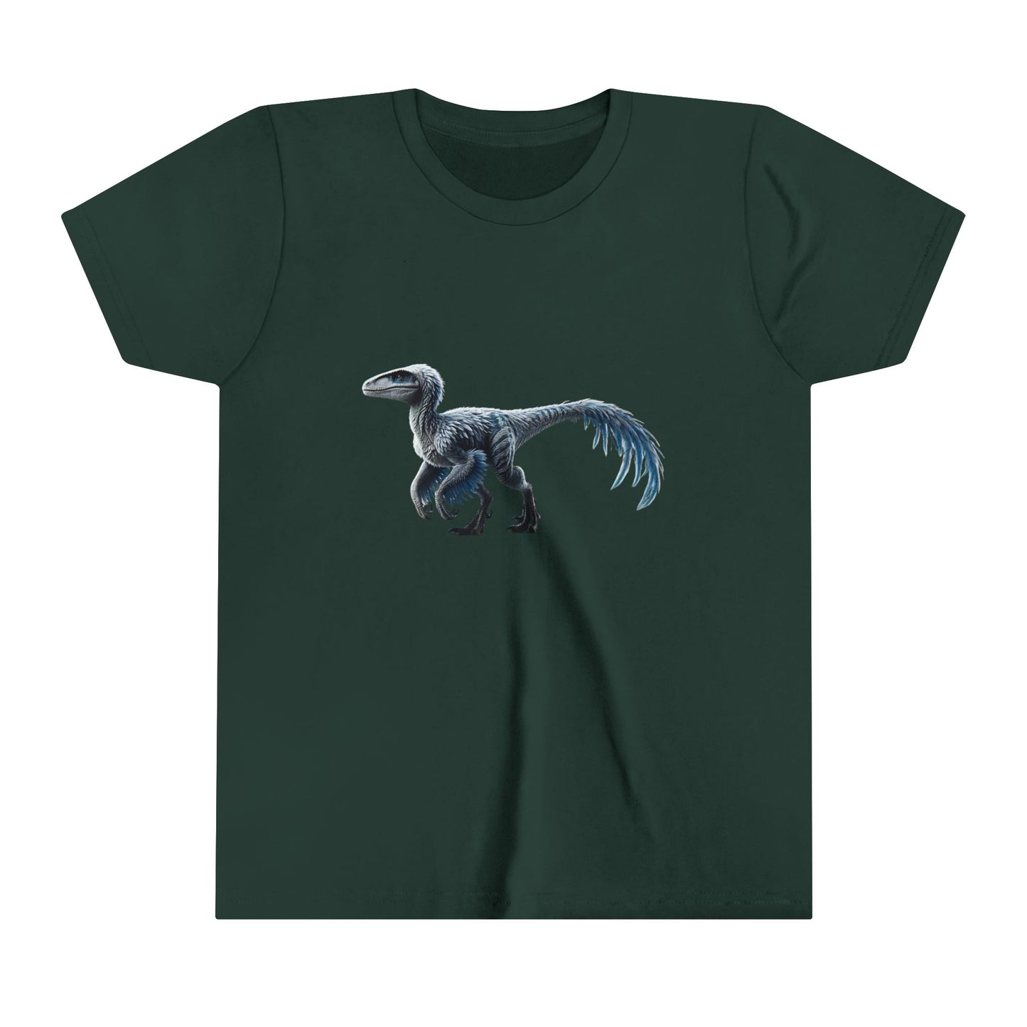 Youth Icy Blue Feathered Velociraptor Tee – Fierce Style in Cool Tones! 🦖❄️🌌 - Unisex Jersey Short Sleeve Tee Super Comfy Dino T-Shirt Gift