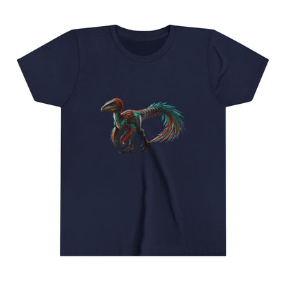 Youth Bright & Bold Velociraptor Tee – Adorable Dino Fun in Orange & Green! 🦖🍊🌿 - Unisex Jersey Short Sleeve Tee Super Comfy Dino T-Shirt Gift