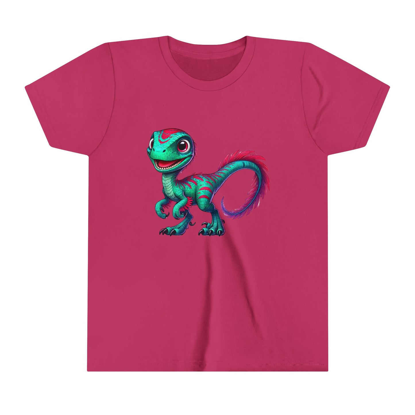 Youth Bright & Bold Velociraptor Tee – Stand Out with Dino Style! 🦖💜💚 - Unisex Jersey Short Sleeve Tee Super Comfy Dino T-Shirt Gift