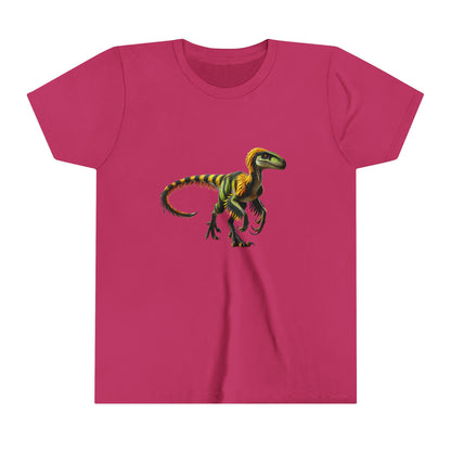 Youth Vibrant Jungle Velociraptor Tee – Bold Green & Yellow Dino Style! 🦖🌿🔥 - Unisex Jersey Short Sleeve Tee Super Comfy Dino T-Shirt Gift