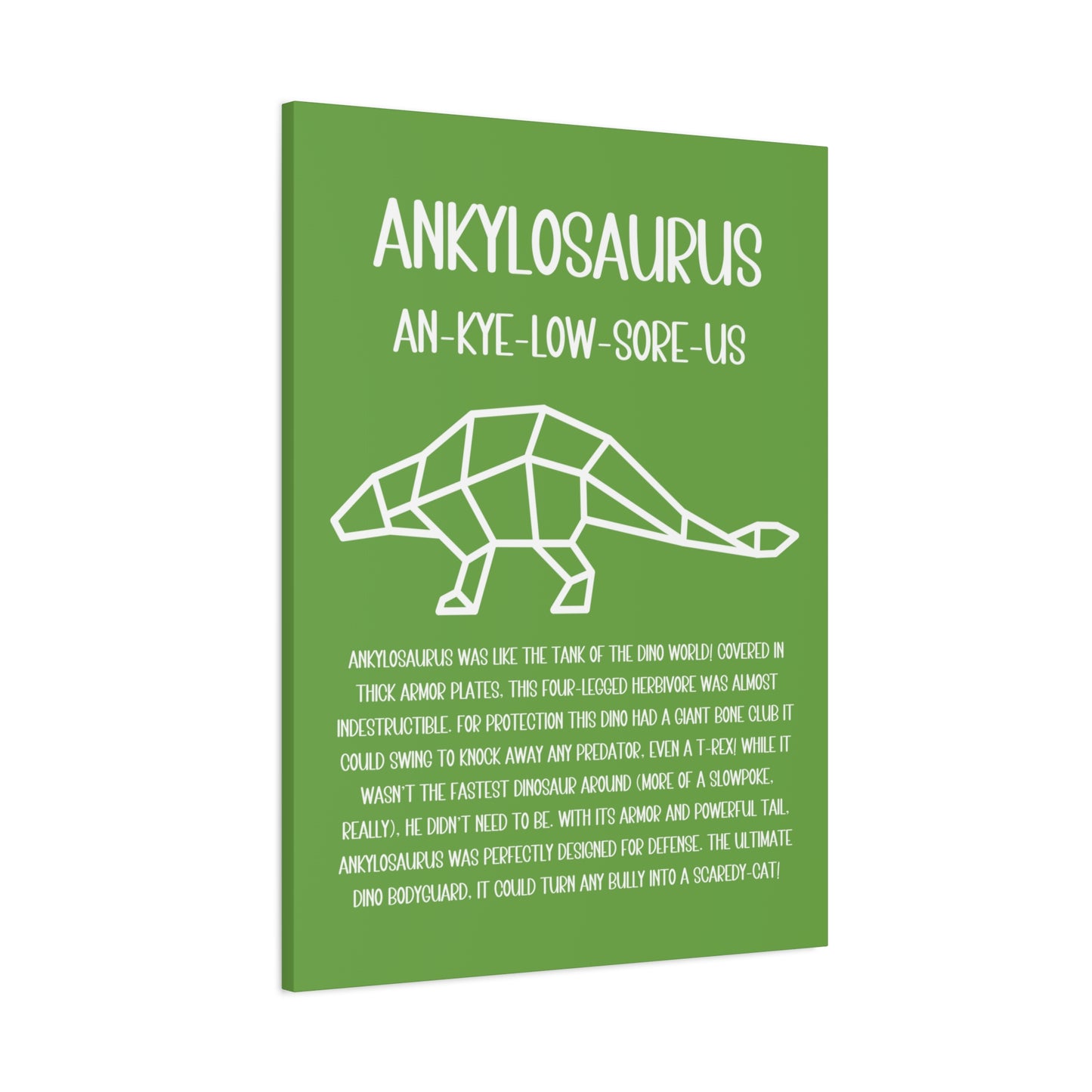 Polygon Outlined Ankylosaurus Vertical Matte Canvas Green, Stretched, 1.25" Amazing Gift for the Dino Lover in your life