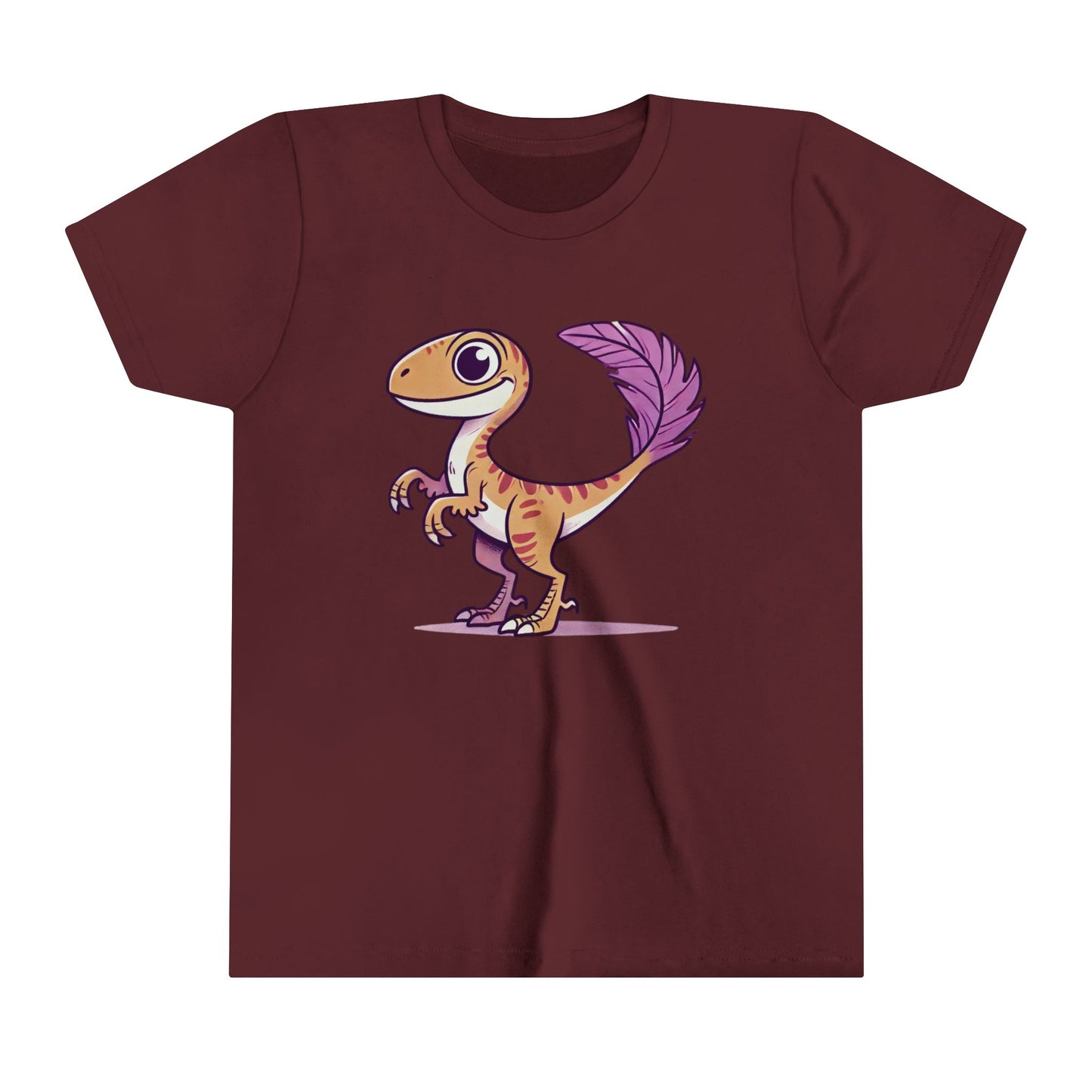 Youth Friendly Feathered Velociraptor Tee – Cute Dino Style with a Splash of Color! 🦖💜🍃 - Unisex Jersey Short Sleeve Tee Super Comfy Dino T-Shirt Gift