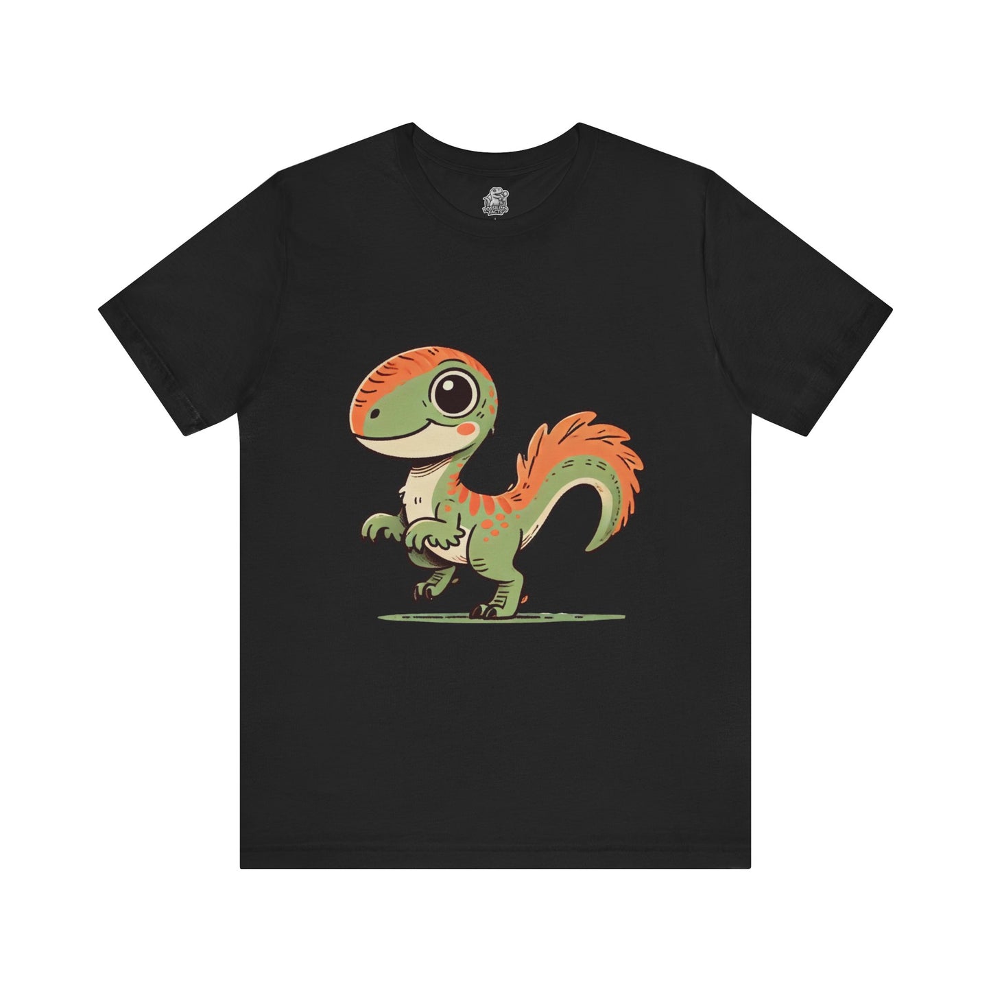 Charming Green & Orange Velociraptor Tee – Dino Delight for All Ages! 🦖🍃🧡 - Unisex Jersey Short Sleeve Tee Super Comfy Dino T-Shirt Gift