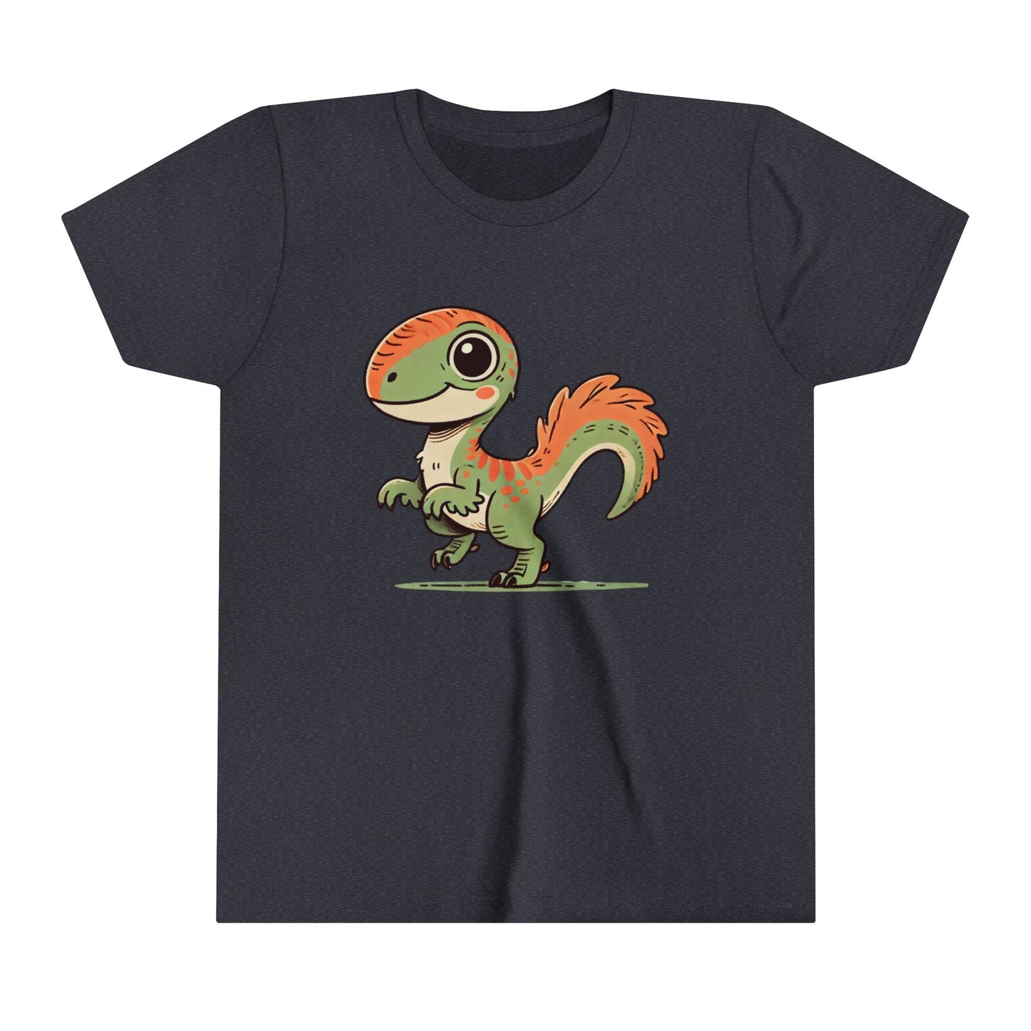 Youth Charming Green & Orange Velociraptor Tee – Dino Delight for All Ages! 🦖🍃🧡 - Unisex Jersey Short Sleeve Tee Super Comfy Dino T-Shirt Gift