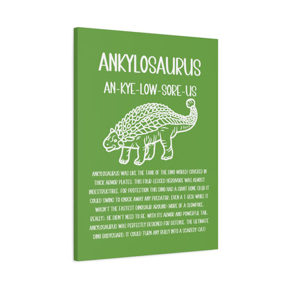 Outlined Ankylosaurus Vertical Matte Canvas Green, Stretched, 1.25" Amazing Gift for the Dino Lover in your life