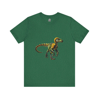 Vibrant Jungle Velociraptor Tee – Bold Green & Yellow Dino Style! 🦖🌿🔥 - Unisex Jersey Short Sleeve Tee Super Comfy Dino T-Shirt Gift