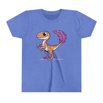 Youth Friendly Feathered Velociraptor Tee – Cute Dino Style with a Splash of Color! 🦖💜🍃 - Unisex Jersey Short Sleeve Tee Super Comfy Dino T-Shirt Gift