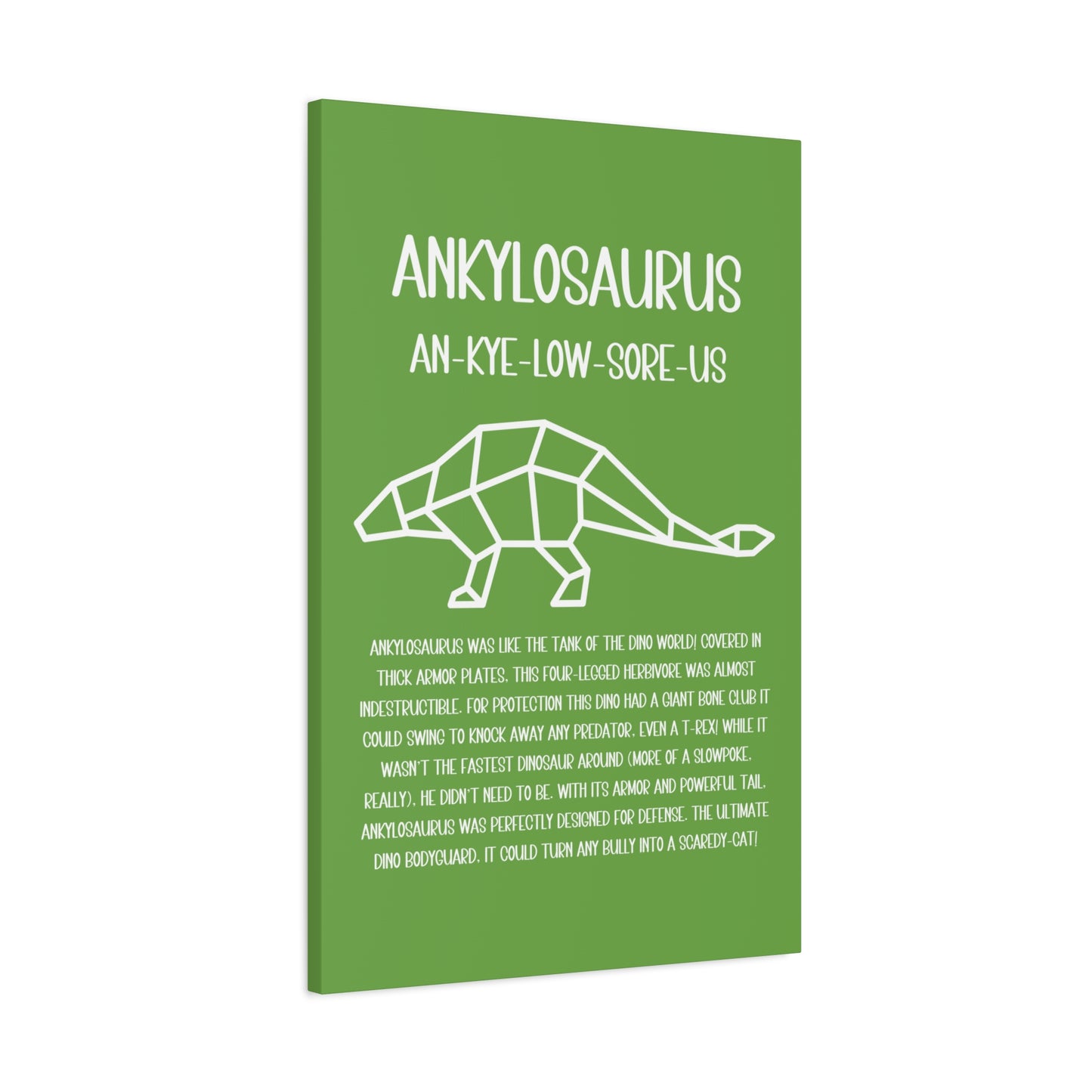 Polygon Outlined Ankylosaurus Vertical Matte Canvas Green, Stretched, 1.25" Amazing Gift for the Dino Lover in your life