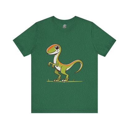 Playful Green Cartoon Velociraptor - Unisex Jersey Short Sleeve Tee Super Comfy Dino T-Shirt Gift