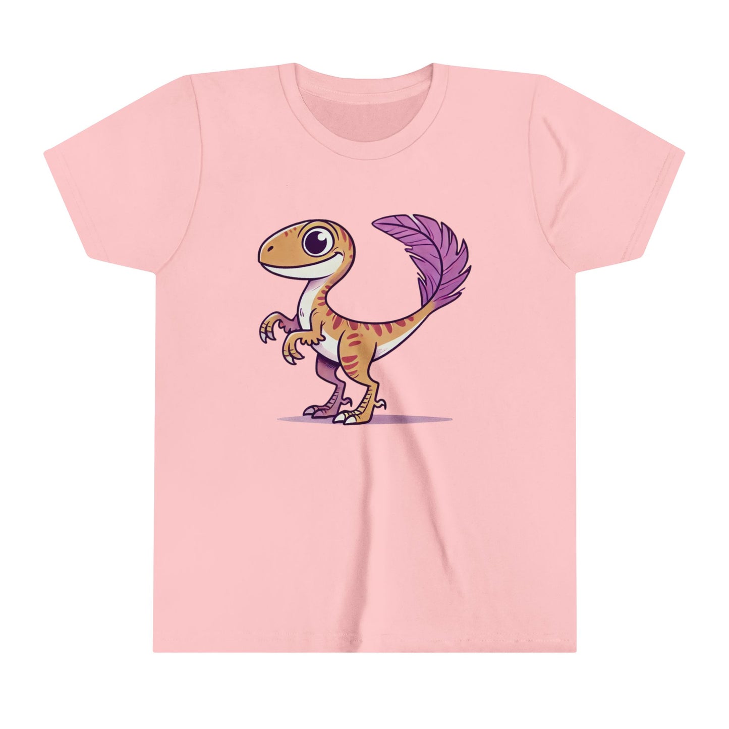 Youth Friendly Feathered Velociraptor Tee – Cute Dino Style with a Splash of Color! 🦖💜🍃 - Unisex Jersey Short Sleeve Tee Super Comfy Dino T-Shirt Gift