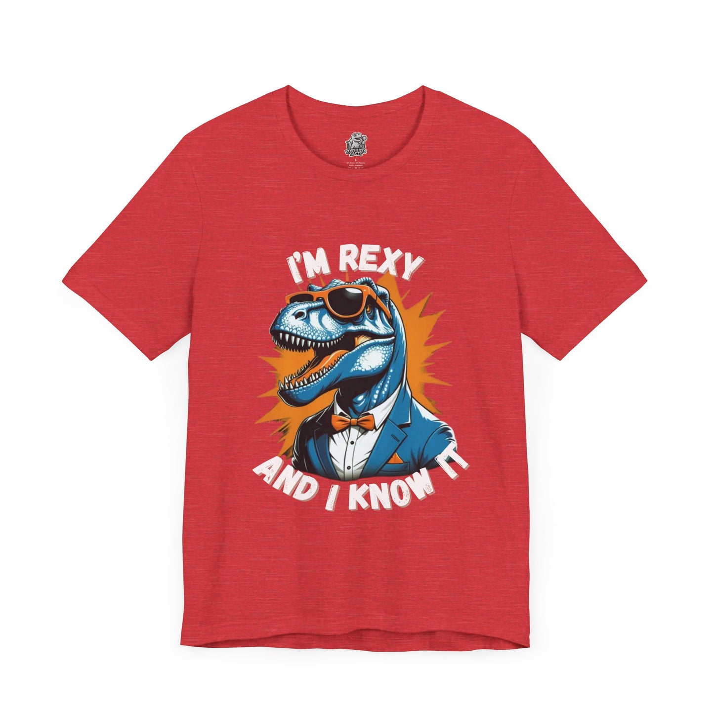 Suave Rex – I’m Rexy and I Know It Unisex T-Shirt with Stylish T-Rex in Shades & Suit