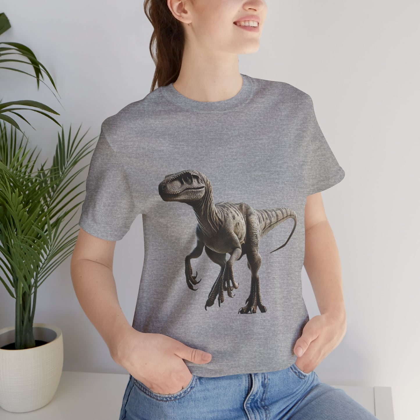 Brown Tone Theatrical Velociraptor - Unisex Jersey Short Sleeve Tee Super Comfy Dino T-Shirt Gift